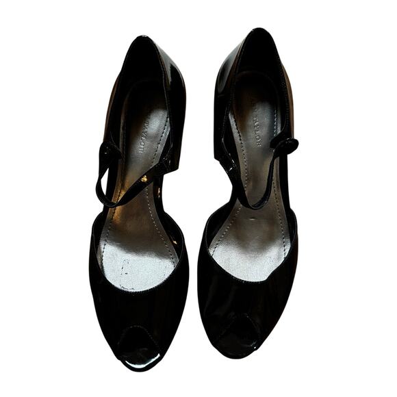 Ann Taylor dark brown/black patent leather platform high heel peep toe shoes 8M - Picture 11 of 11